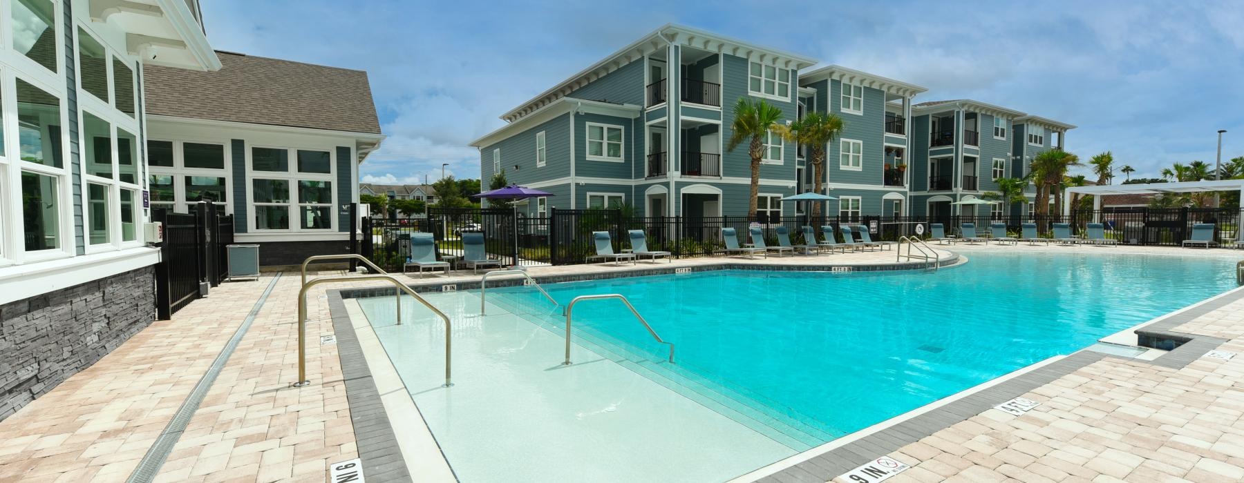 a swimming pool in a courtyard